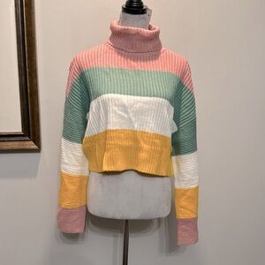 Awoo stripped rubbed cropped turtleneck NWT L